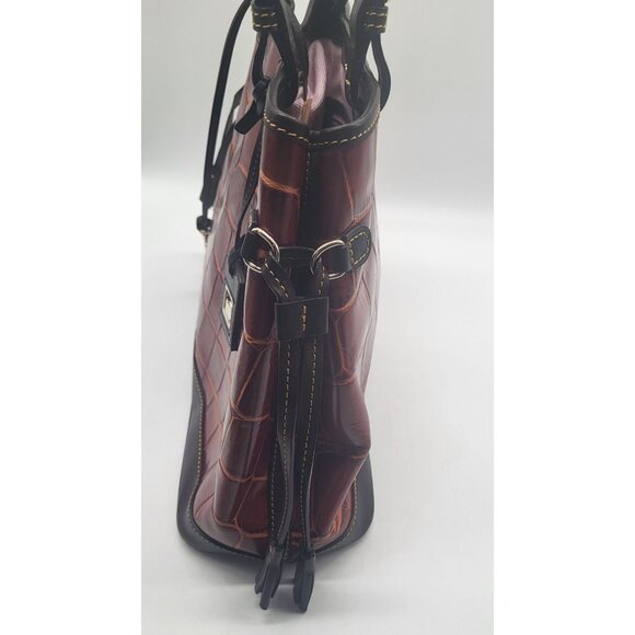 Dooney & Bourke Croco Embossed Leather Double Strap Tassel Bag Cognac - Picture 15 of 15